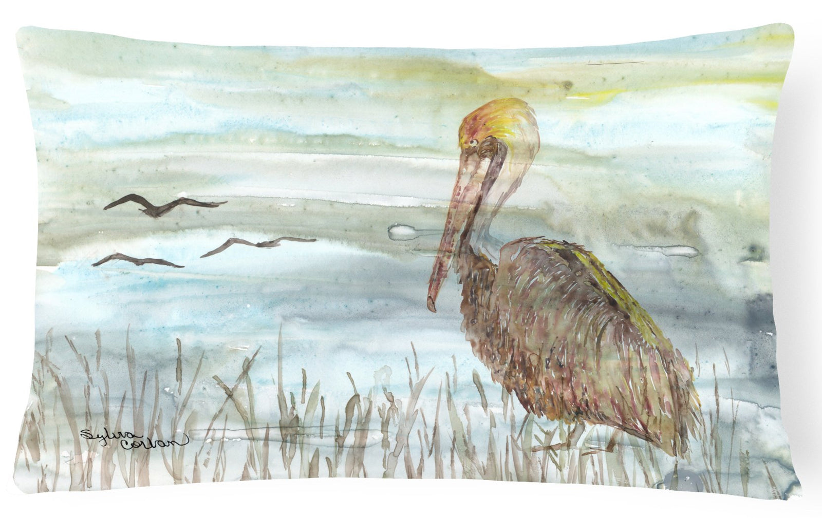 Brown Pelican Watercolor Canvas Fabric Decorative Pillow SC2009PW1216 by Caroline's Treasures