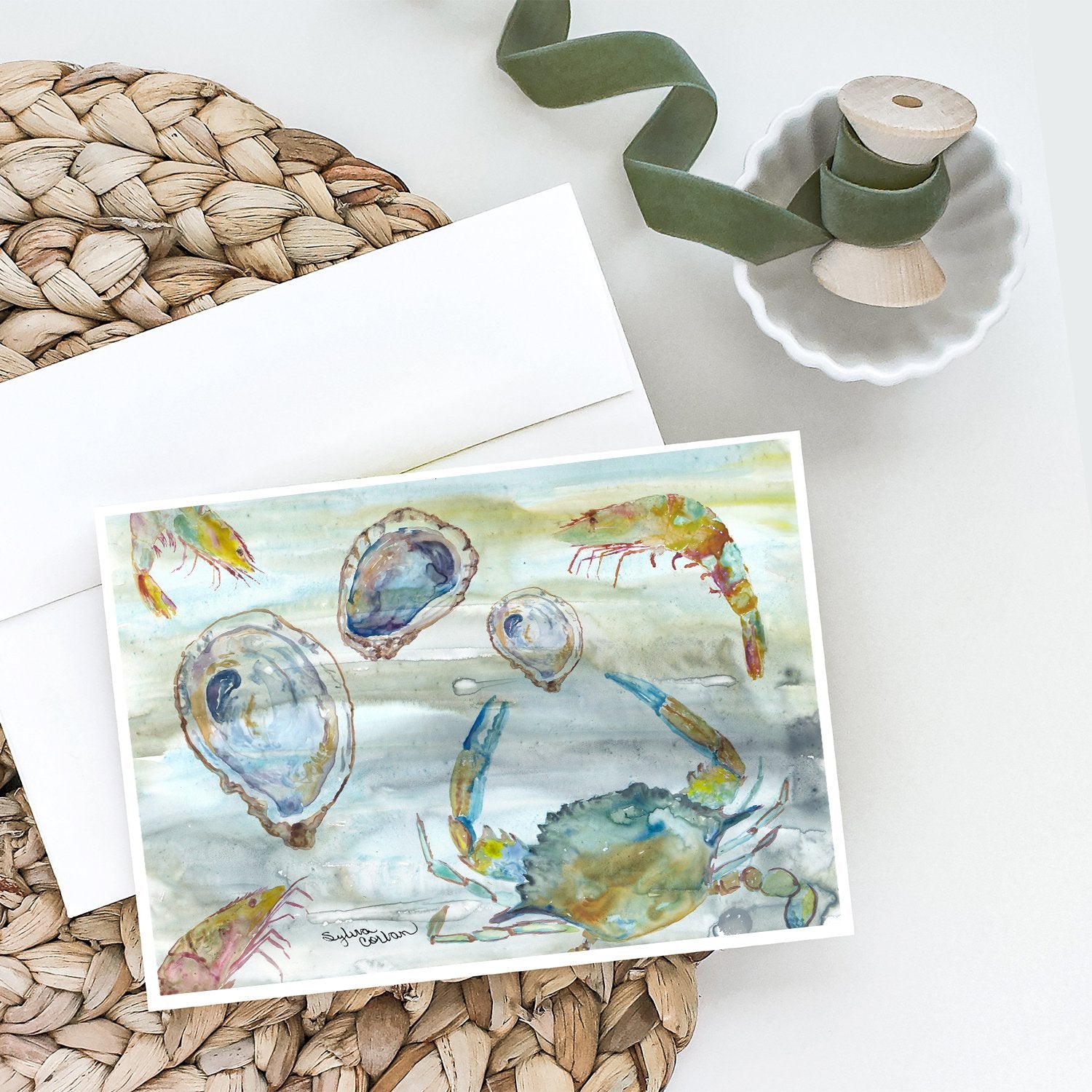 Crab, Shrimp and Oyster Watercolor Greeting Cards and Envelopes Pack of 8 - the-store.com