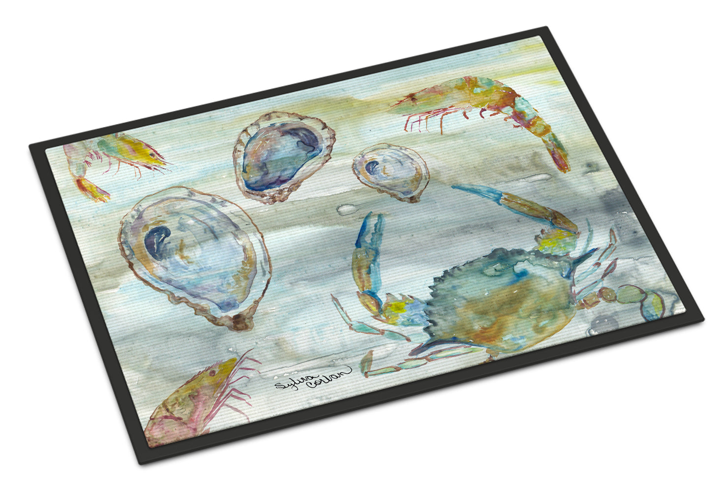 Crab, Shrimp and Oyster Watercolor Indoor or Outdoor Mat 18x27 SC2010MAT - the-store.com