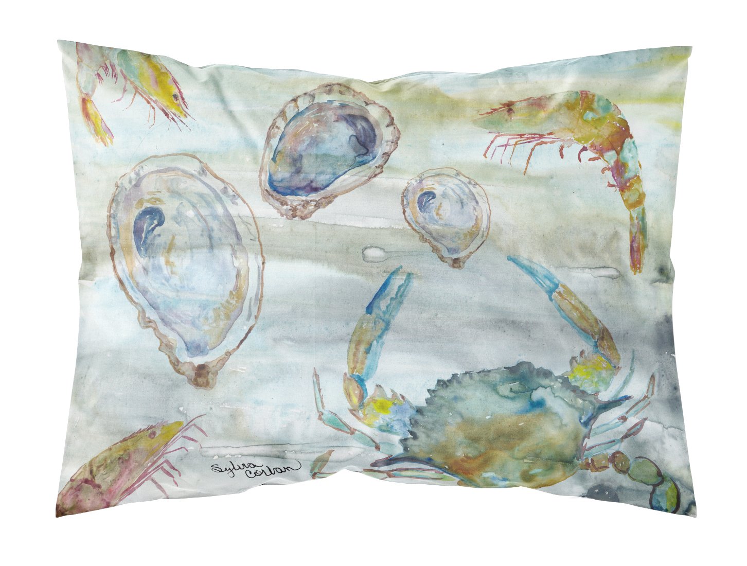 Crab, Shrimp and Oyster Watercolor Fabric Standard Pillowcase SC2010PILLOWCASE by Caroline's Treasures