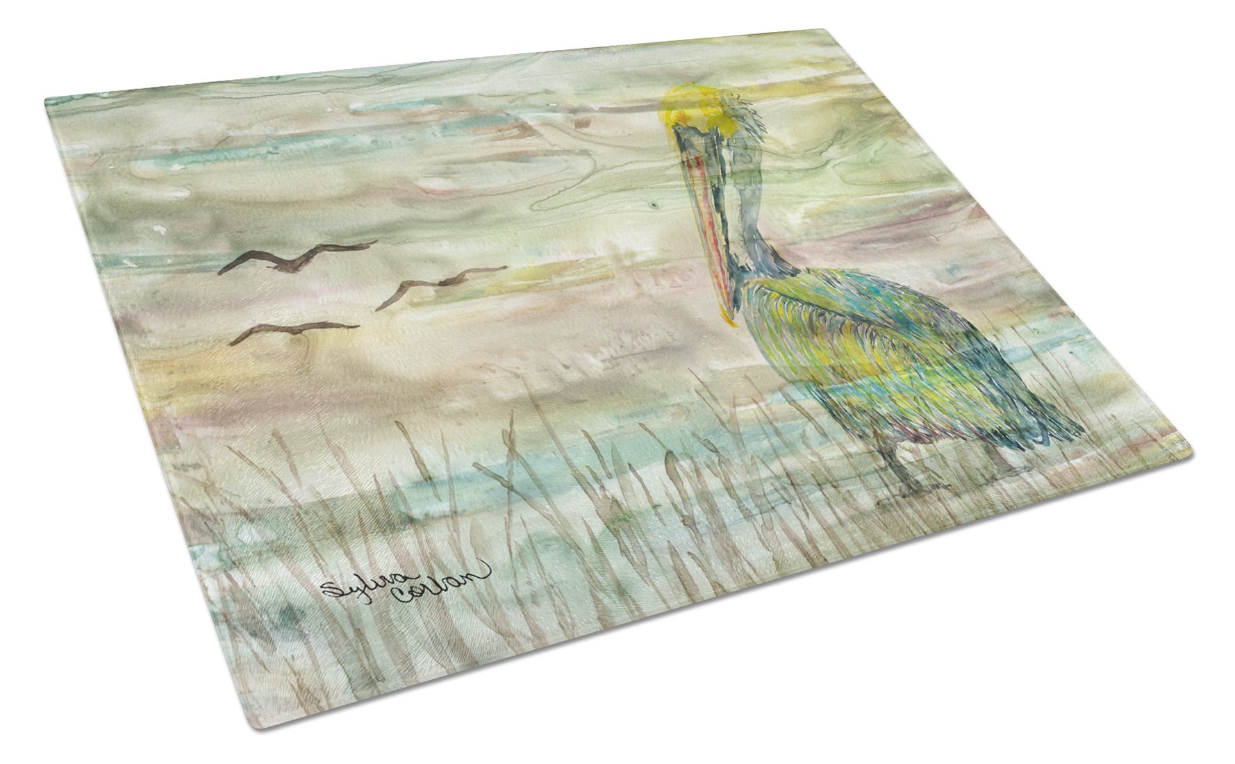 Pelican Sunset Glass Cutting Board Large SC2012LCB by Caroline's Treasures
