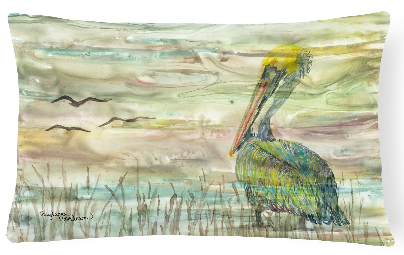 Pelican Sunset Canvas Fabric Decorative Pillow SC2012PW1216 by Caroline's Treasures