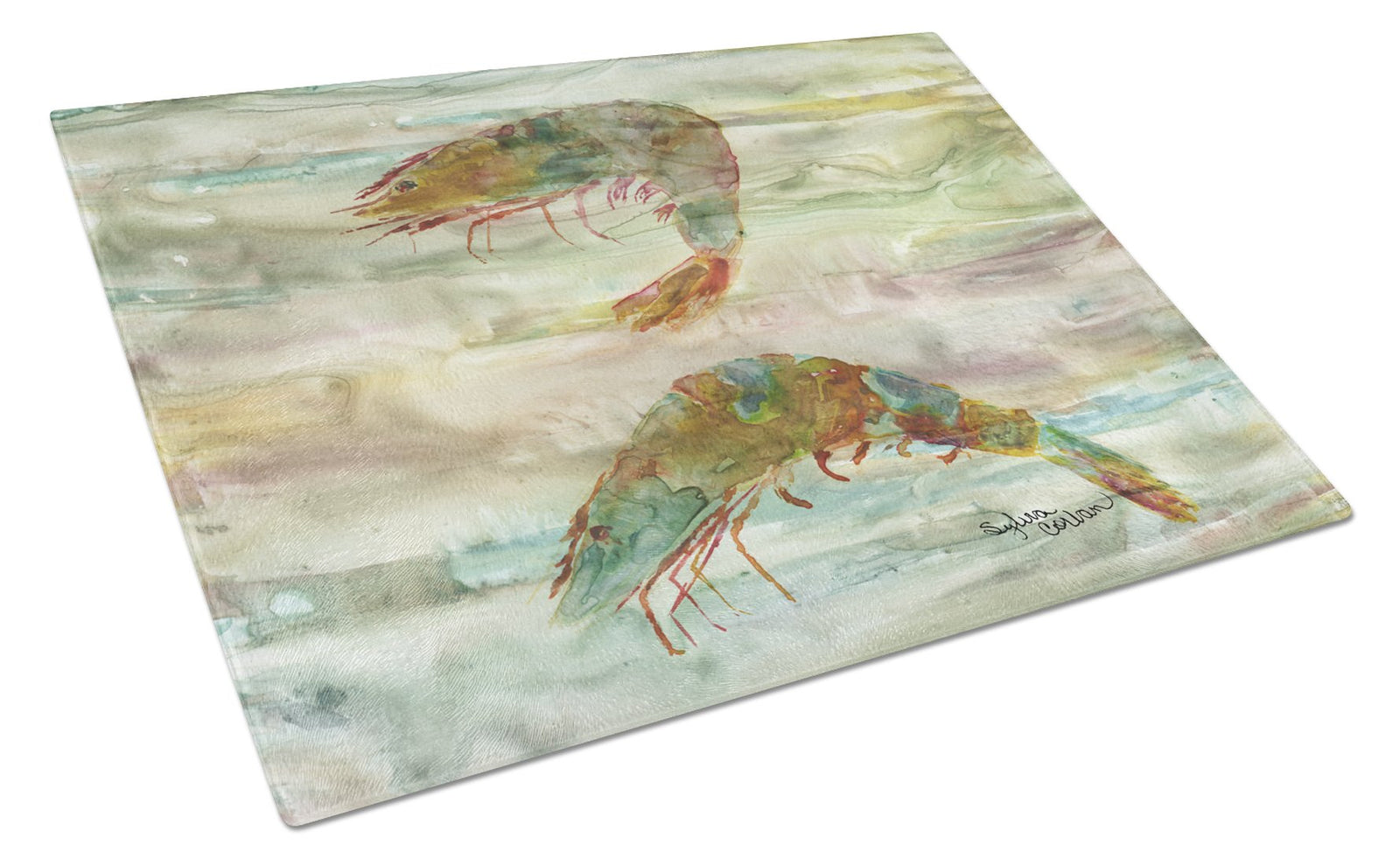 Shrimp Sunset Glass Cutting Board Large SC2014LCB by Caroline's Treasures