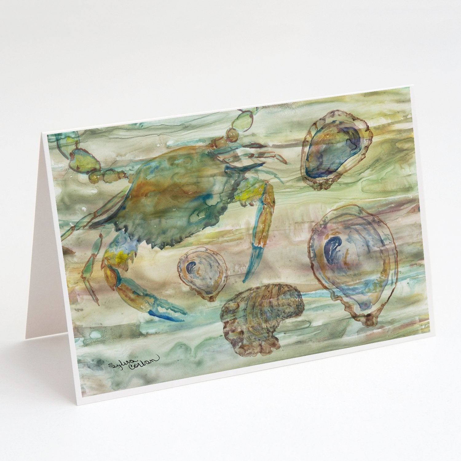 Buy this Crab, Shrimp and Oyster Sunset Greeting Cards and Envelopes Pack of 8