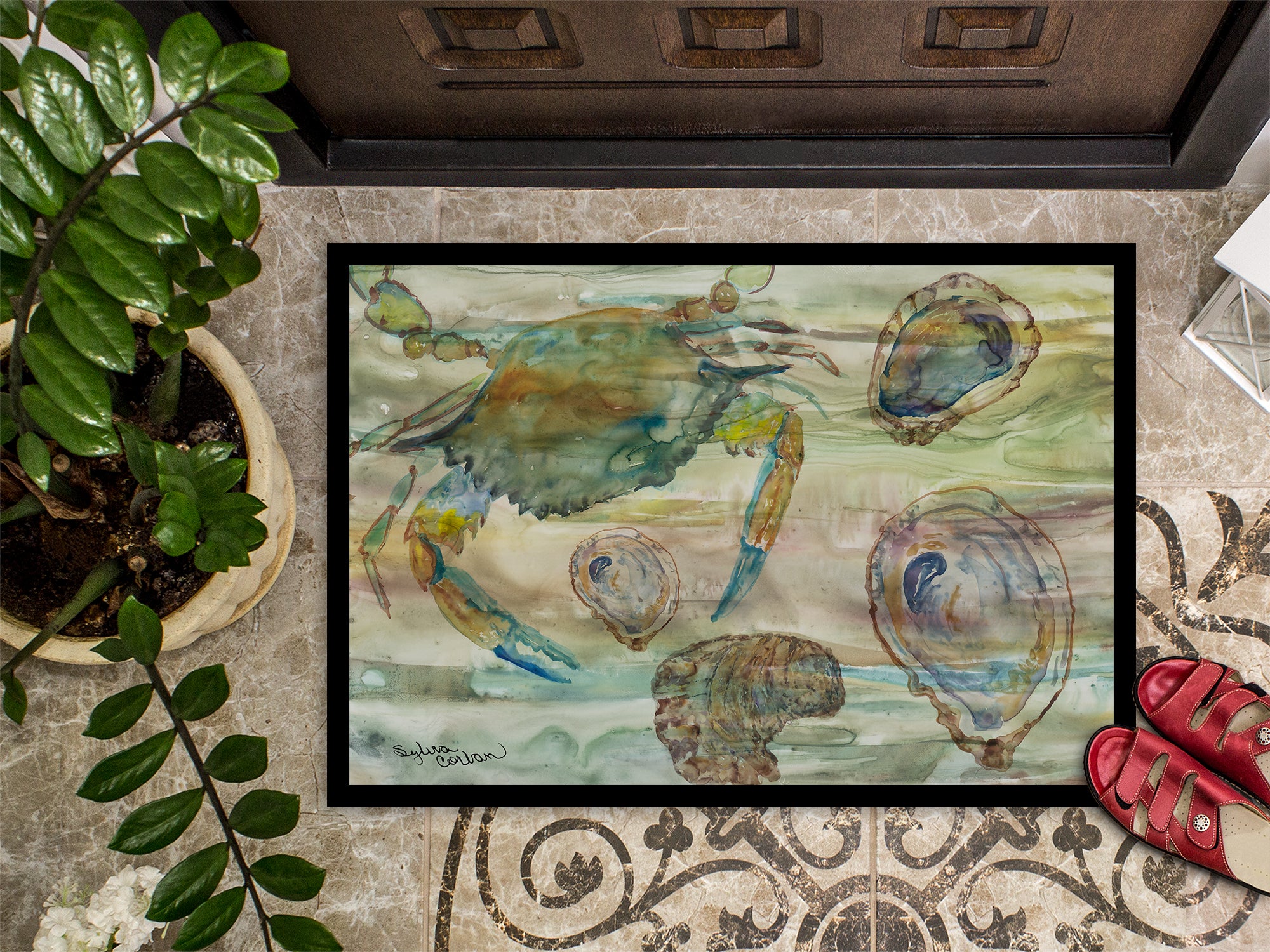 Crab, Shrimp and Oyster Sunset Indoor or Outdoor Mat 18x27 SC2017MAT - the-store.com