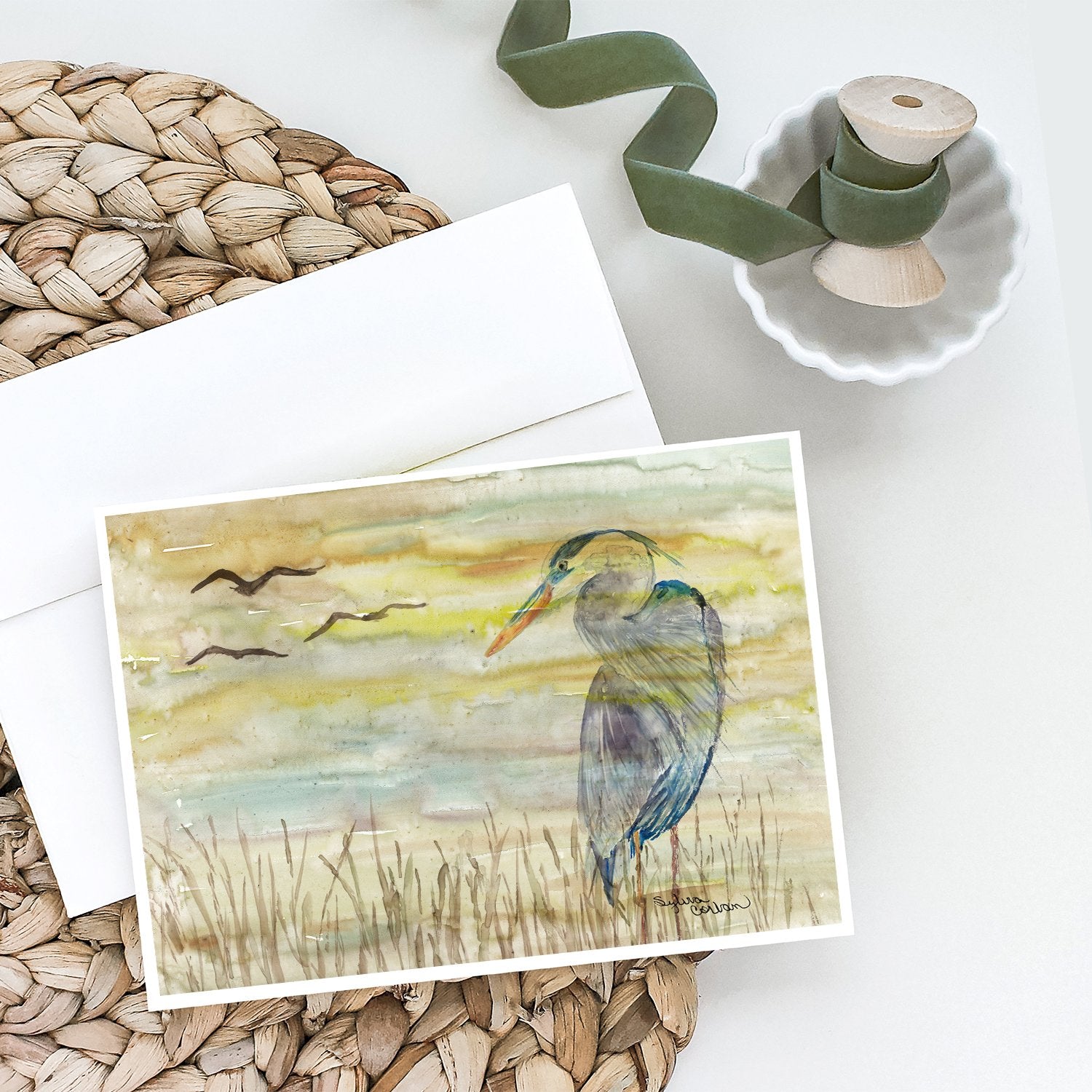 Buy this Blue Heron Yellow Sky Greeting Cards and Envelopes Pack of 8