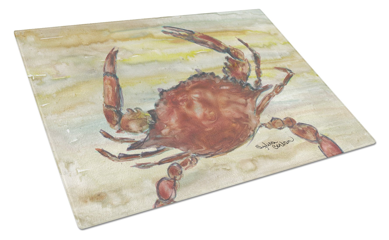 Cooked Crab Yellow Sky Glass Cutting Board Large SC2022LCB by Caroline's Treasures
