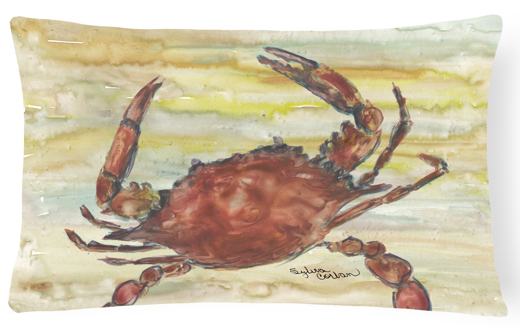 Cooked Crab Yellow Sky Canvas Fabric Decorative Pillow SC2022PW1216 by Caroline's Treasures