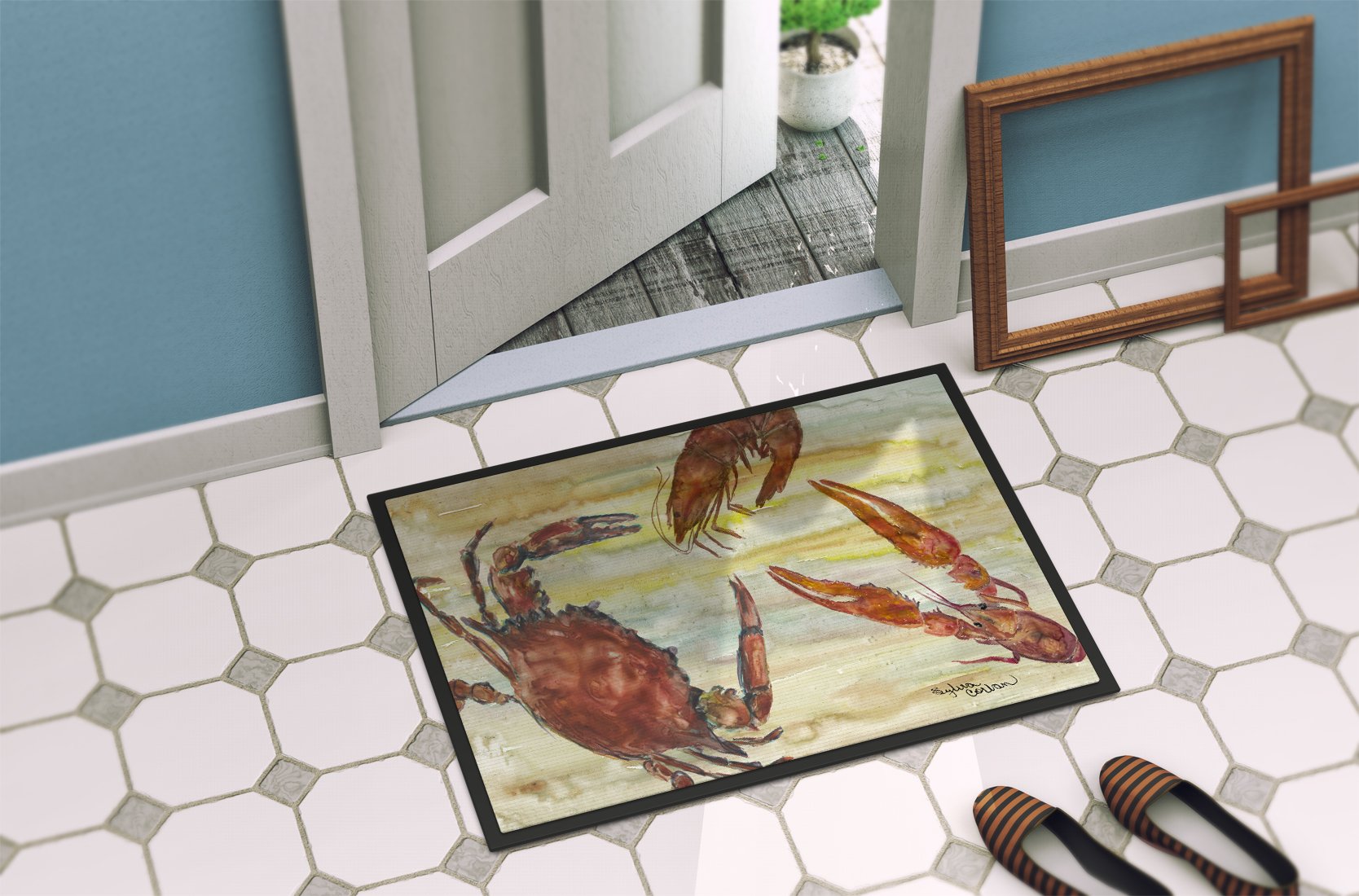 Crab, Shrimp, Oyster Yellow Sky Indoor or Outdoor Mat 24x36 SC2023JMAT by Caroline's Treasures