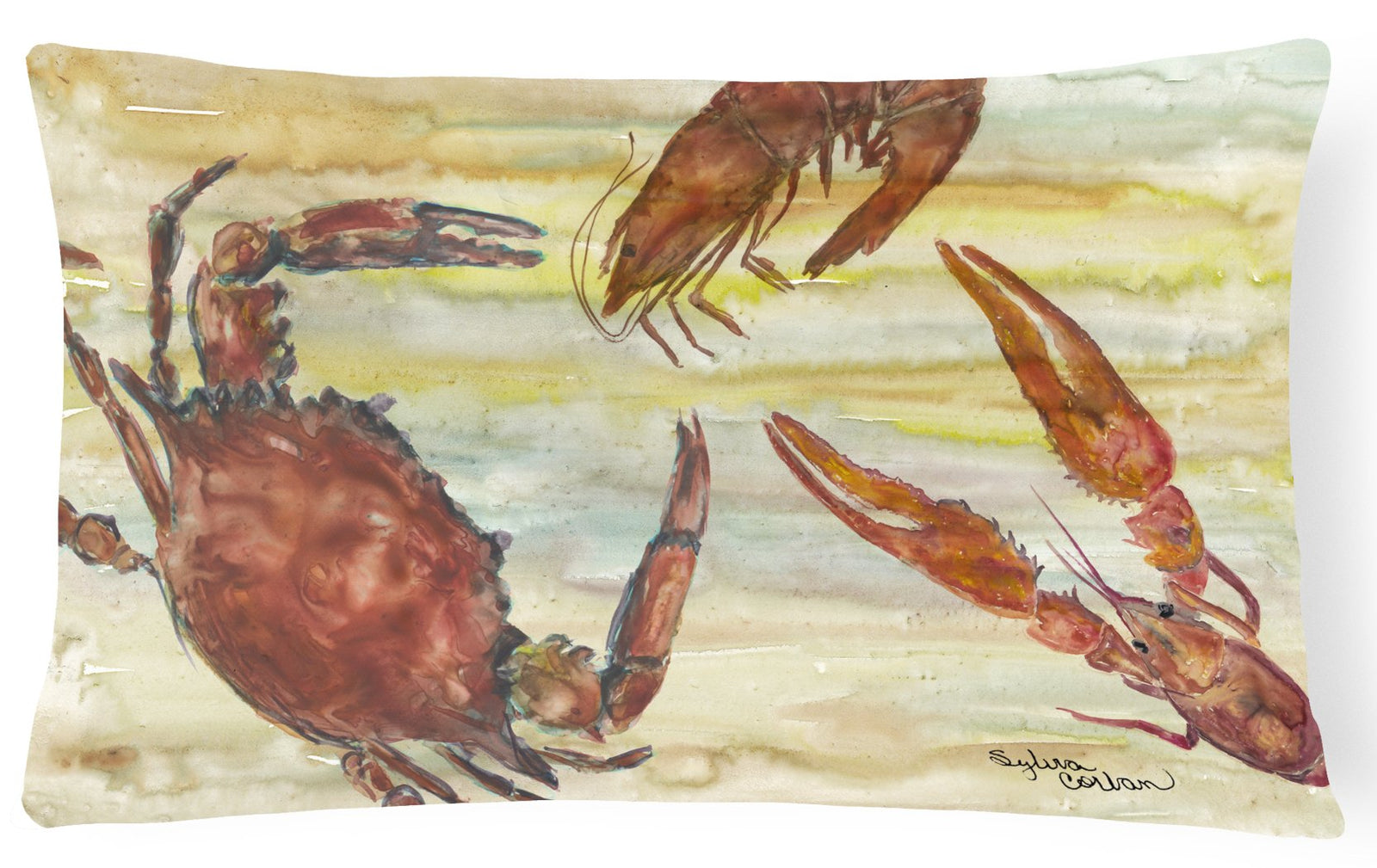 Crab, Shrimp, Oyster Yellow Sky Canvas Fabric Decorative Pillow SC2023PW1216 by Caroline's Treasures