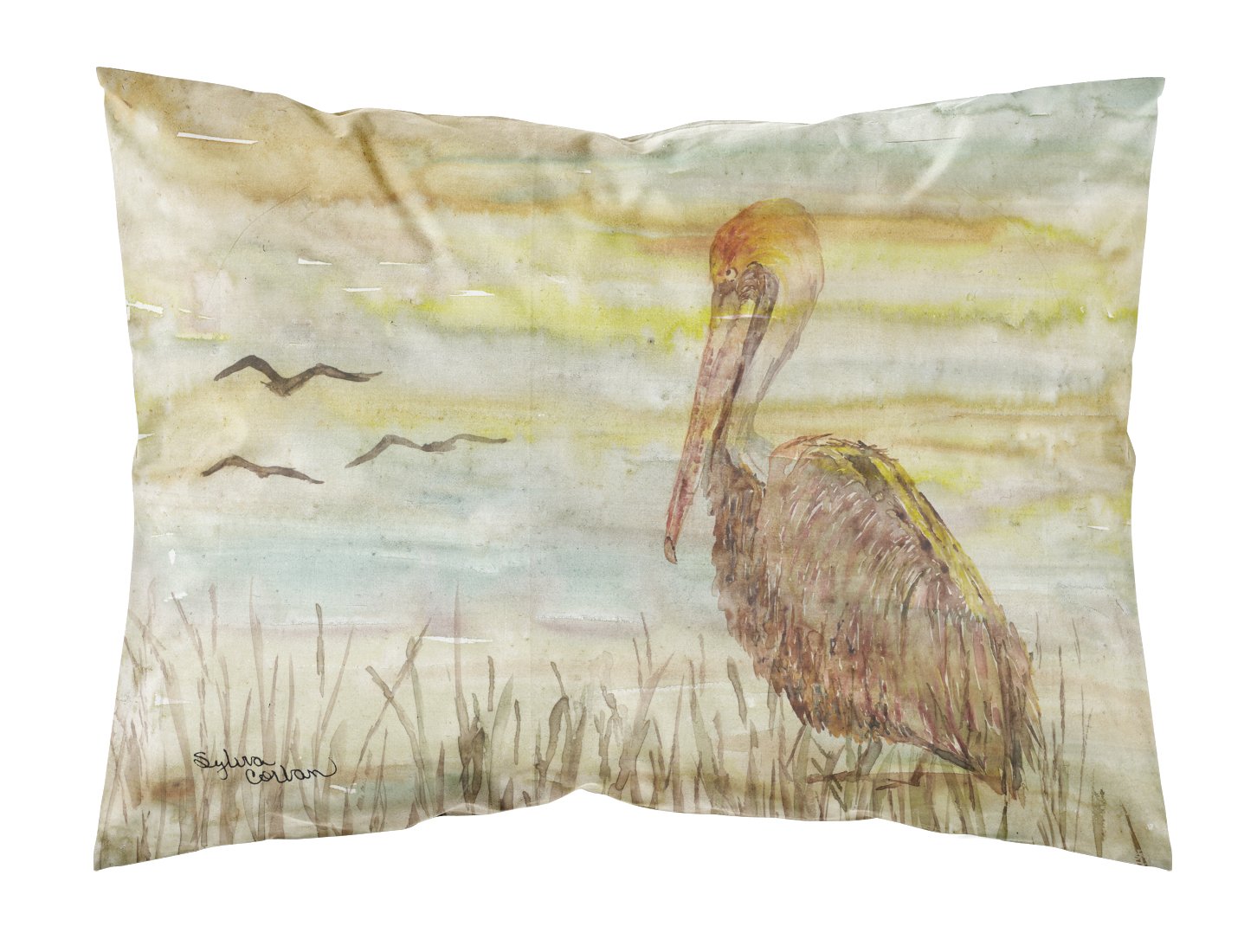Brown Pelican Yellow Sky Fabric Standard Pillowcase SC2025PILLOWCASE by Caroline's Treasures