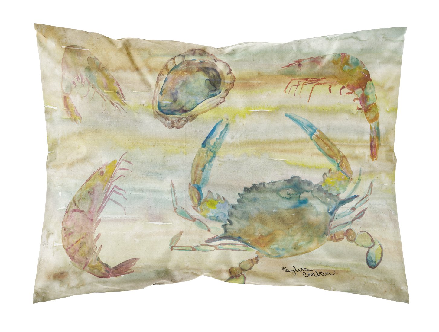 Crab, Shrimp, Oyster Yellow Sky Fabric Standard Pillowcase SC2026PILLOWCASE by Caroline's Treasures
