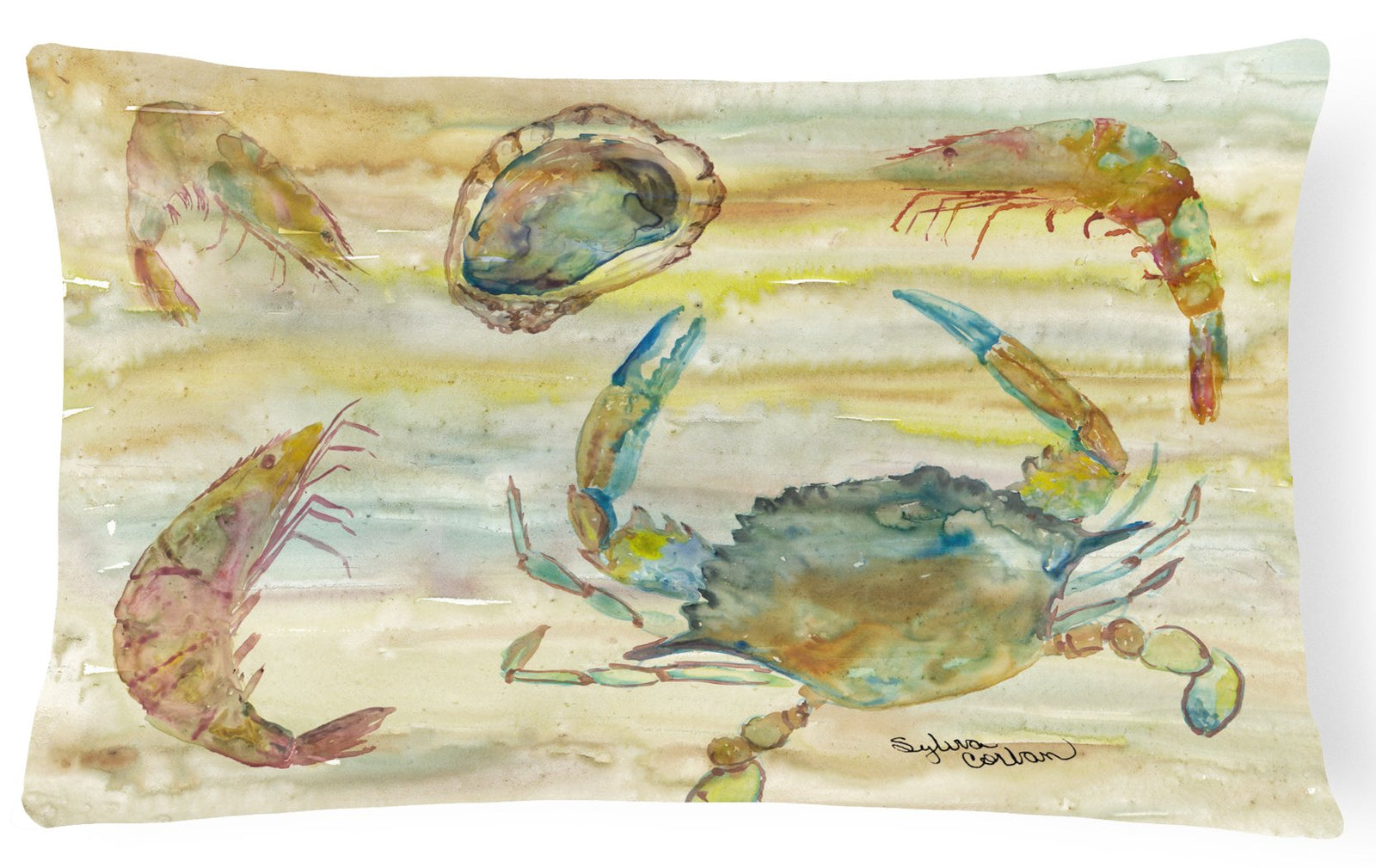 Crab, Shrimp, Oyster Yellow Sky Canvas Fabric Decorative Pillow SC2026PW1216 by Caroline's Treasures