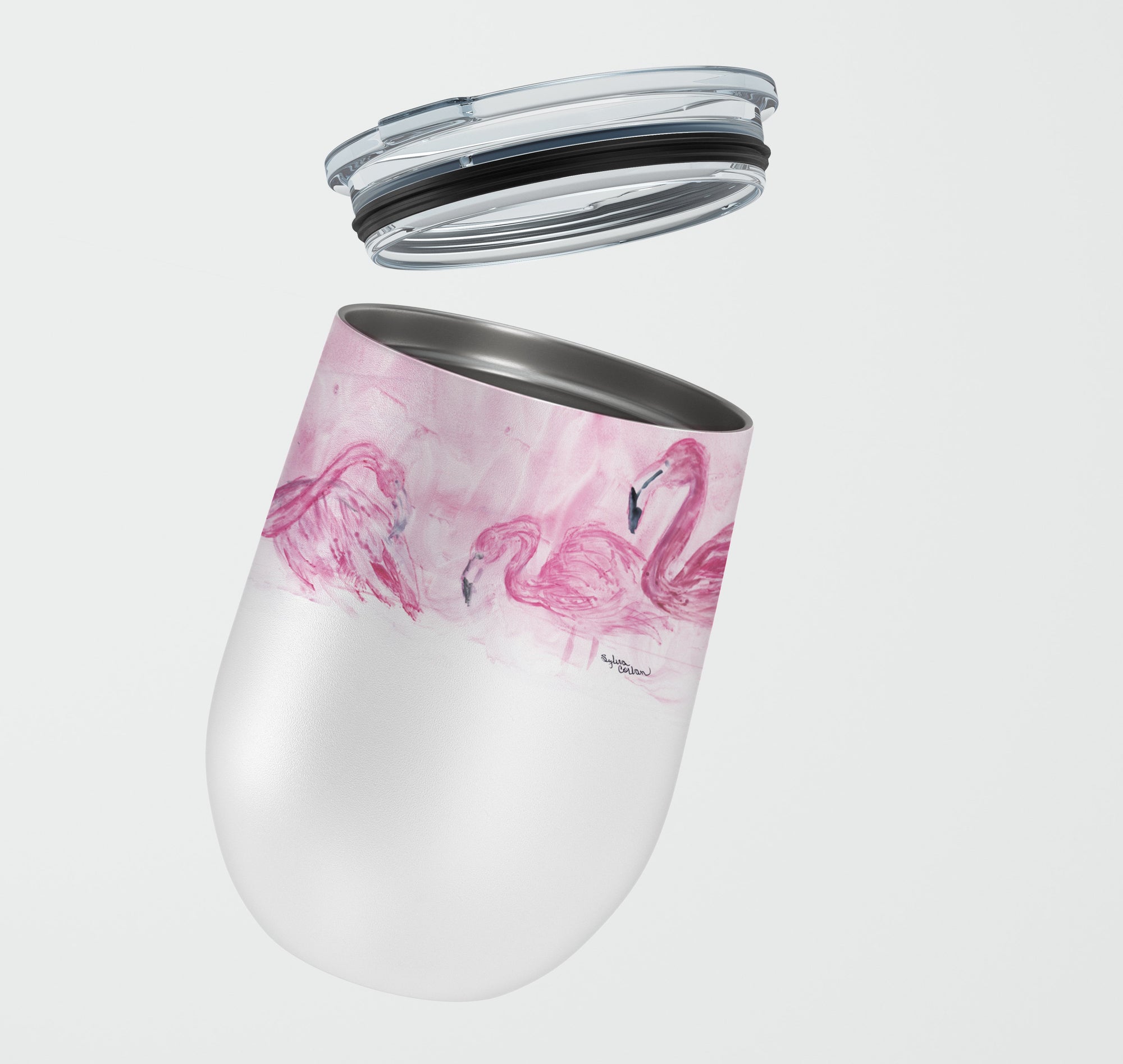 Flamingos Stainless Steel 12 oz Stemless Wine Glass - the-store.com