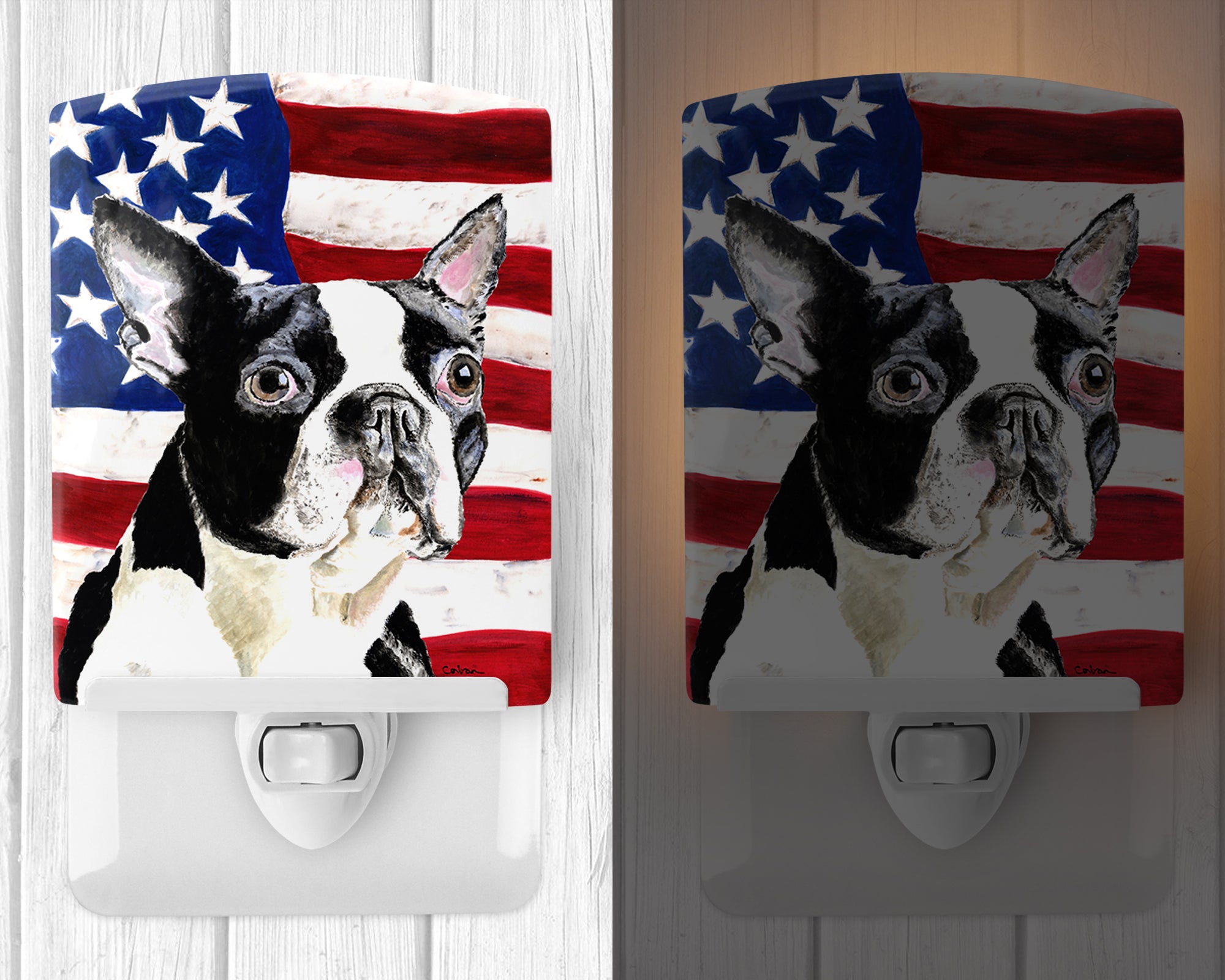 USA American Flag with Boston Terrier Ceramic Night Light SC9001CNL - the-store.com