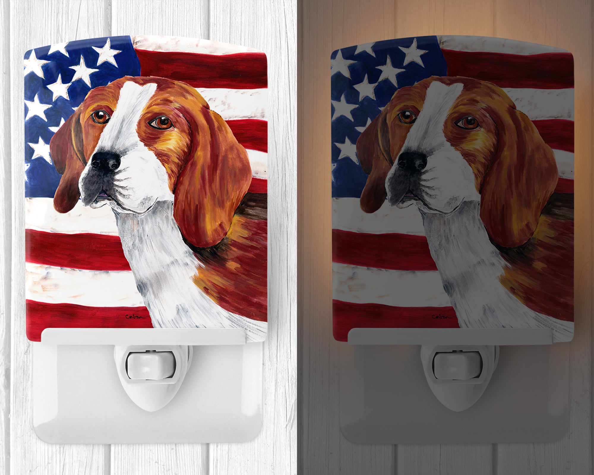 USA American Flag with Beagle Ceramic Night Light SC9005CNL - the-store.com