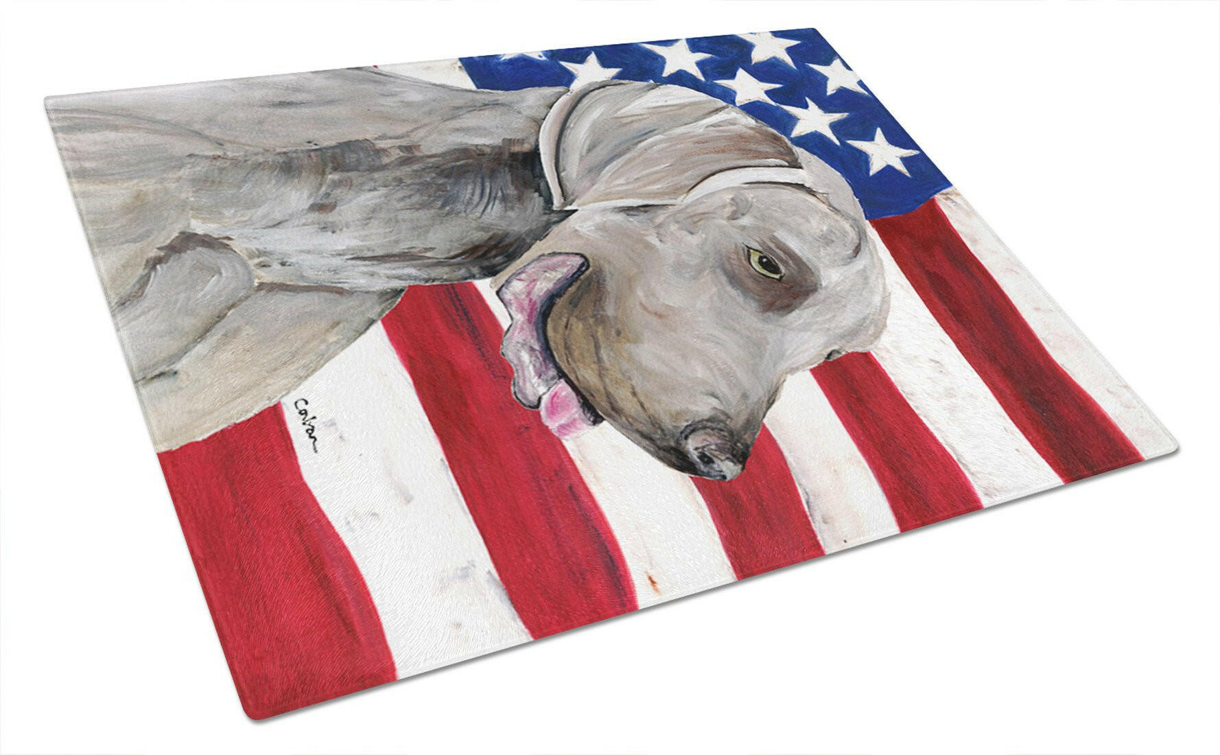 USA American Flag with Weimaraner Glass Cutting Board Large by Caroline's Treasures