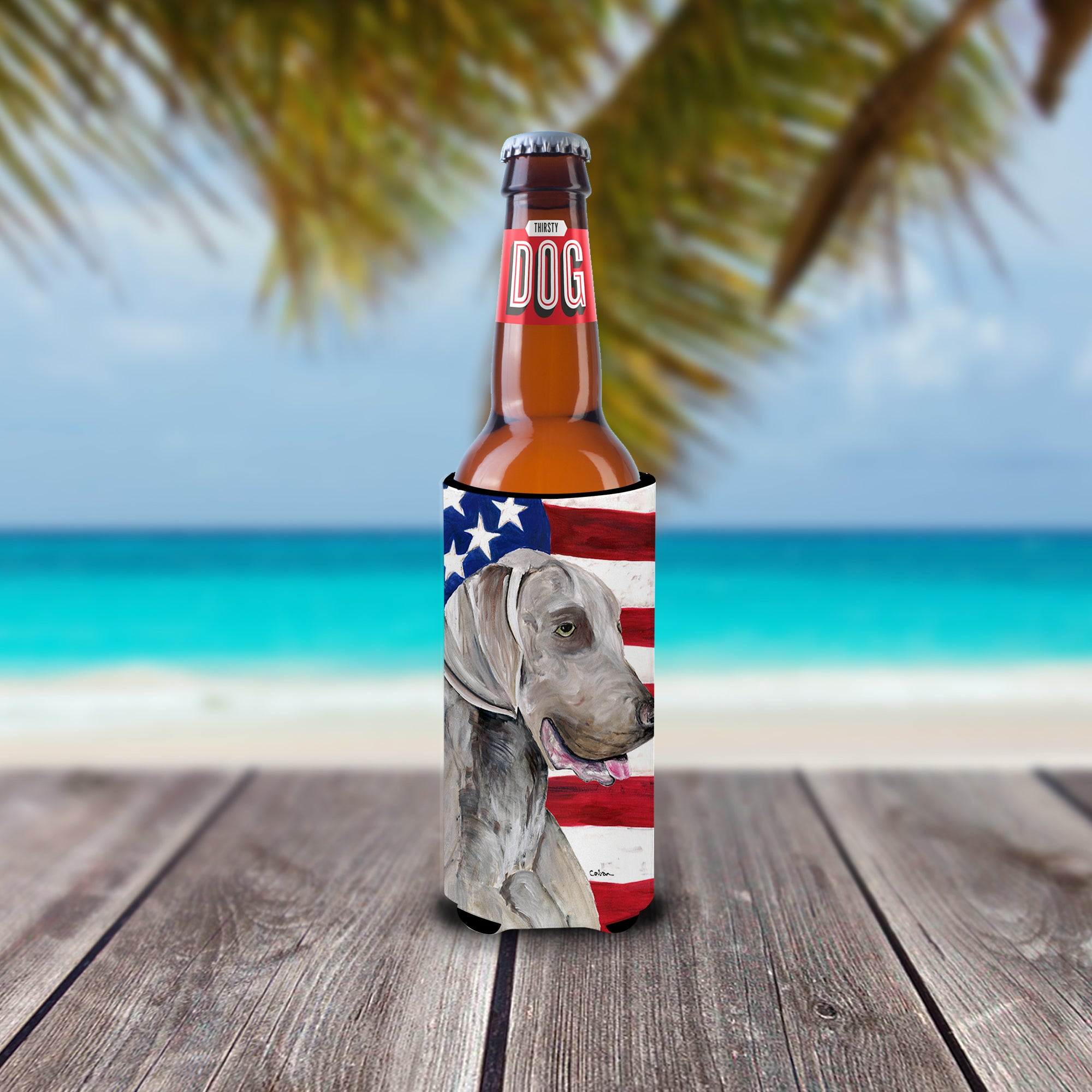 USA American Flag with Weimaraner Ultra Beverage Insulators for slim cans SC9021MUK