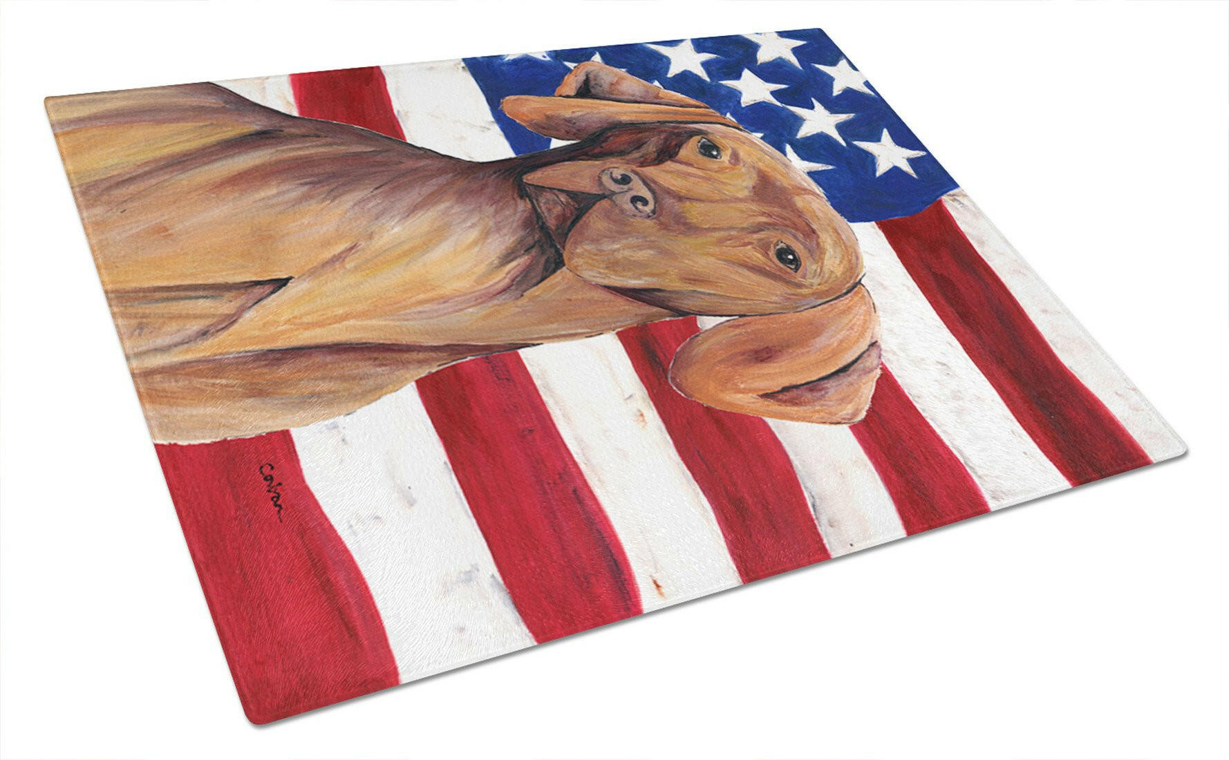 USA American Flag with Vizsla Glass Cutting Board Large by Caroline's Treasures