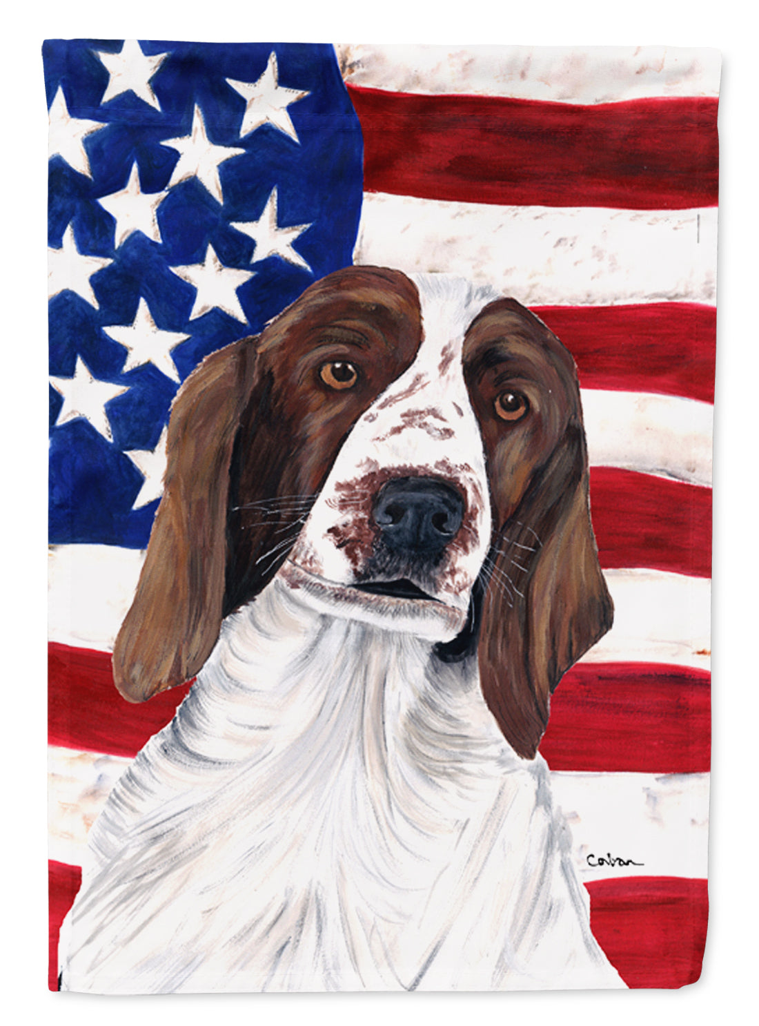 USA American Flag with Welsh Springer Spaniel Flag Canvas House Size