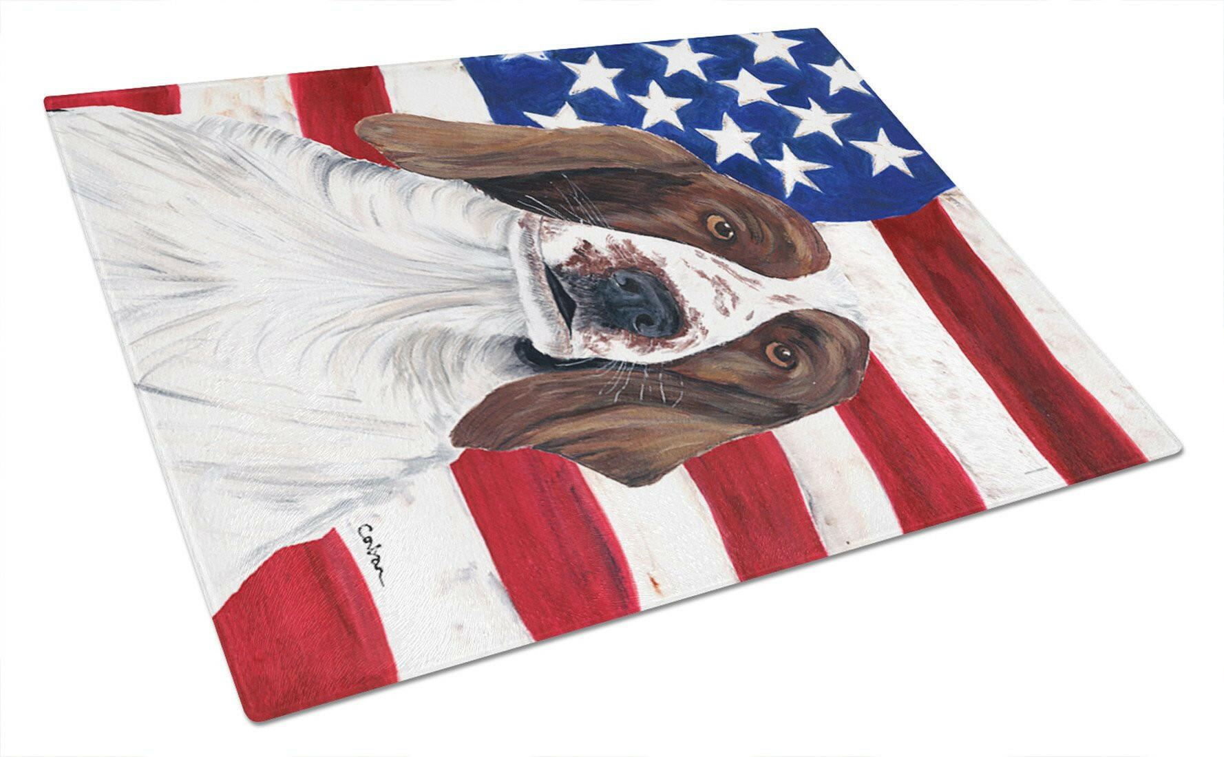 USA American Flag with Welsh Springer Spaniel Glass Cutting Board Large by Caroline's Treasures