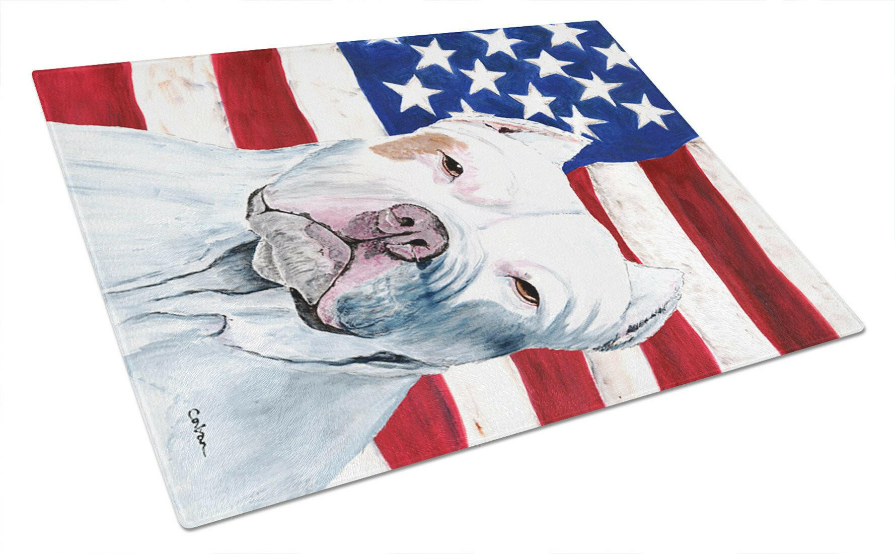 USA American Flag with Pit Bull Glass Cutting Board Large by Caroline's Treasures
