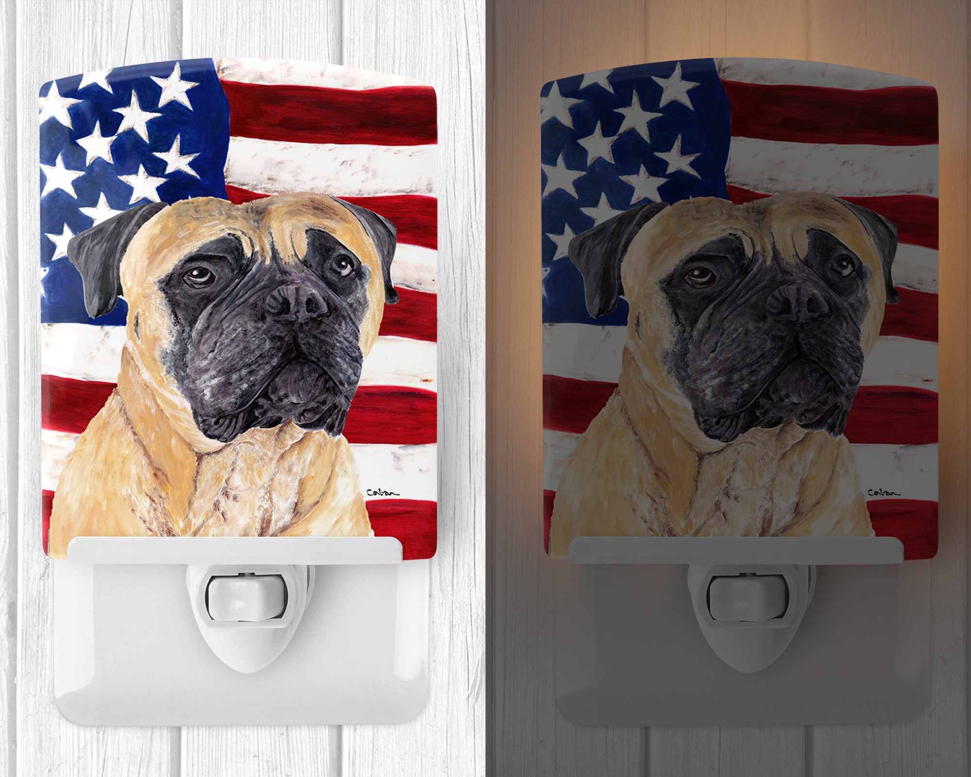 USA American Flag with Mastiff Ceramic Night Light SC9031CNL - the-store.com