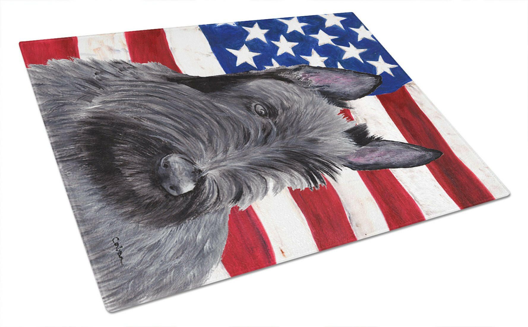 USA American Flag with Scottish Terrier Glass Cutting Board Large by Caroline's Treasures