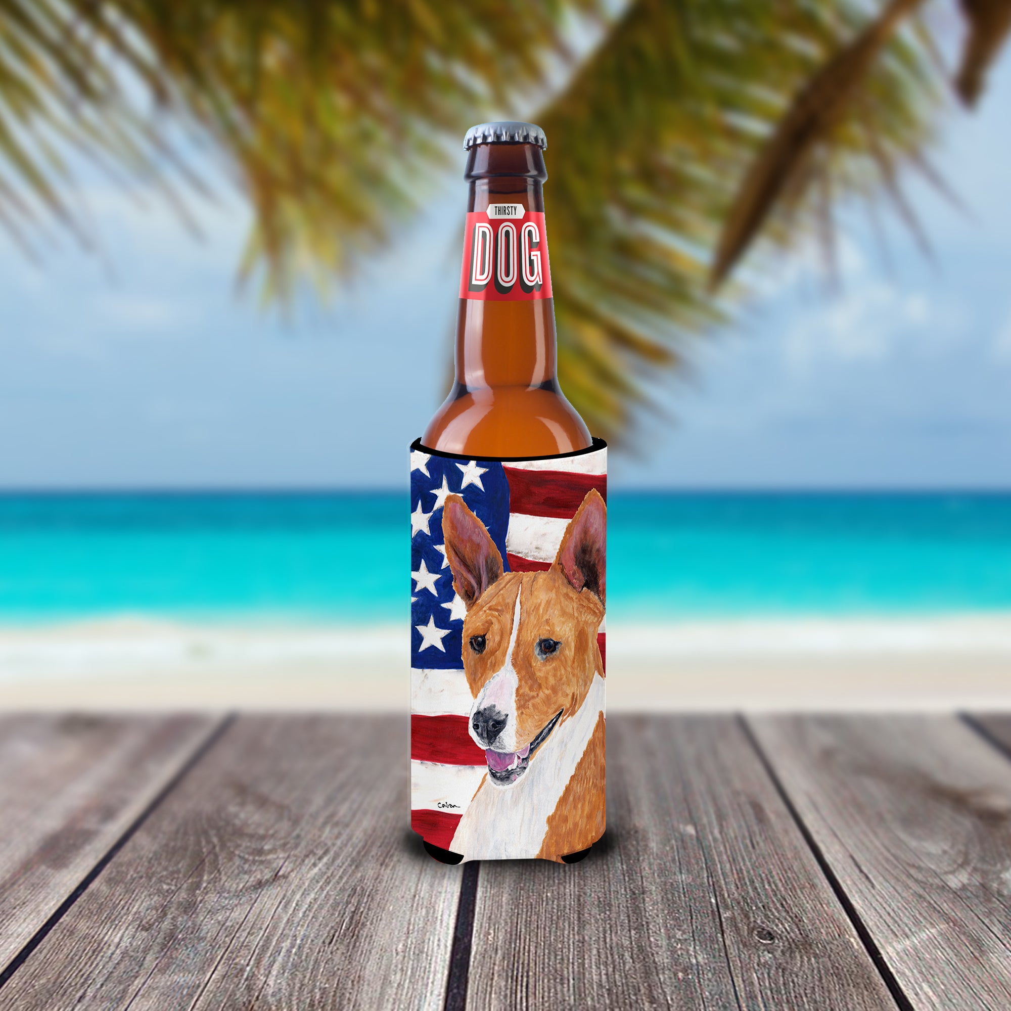 USA American Flag with Basenji Ultra Beverage Insulators for slim cans SC9033MUK