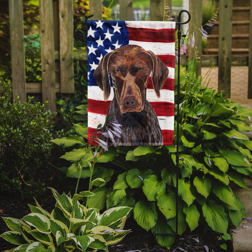 USA American Flag with German Shorthaired Pointer Flag Garden Size.