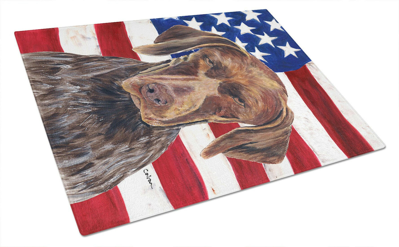 USA American Flag with German Shorthaired Pointer Glass Cutting Board Large by Caroline's Treasures