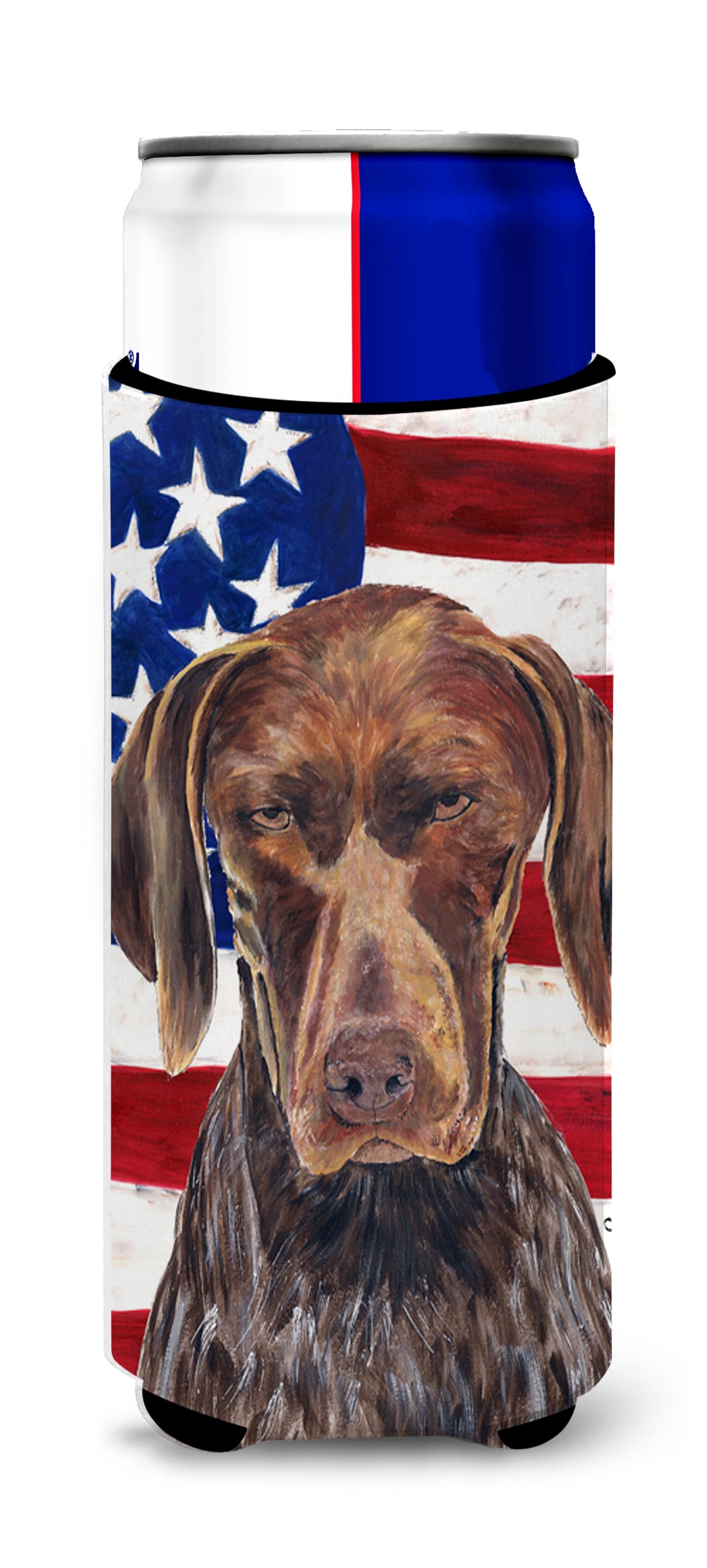 USA American Flag with German Shorthaired Pointer Ultra Beverage Insulators for slim cans SC9034MUK