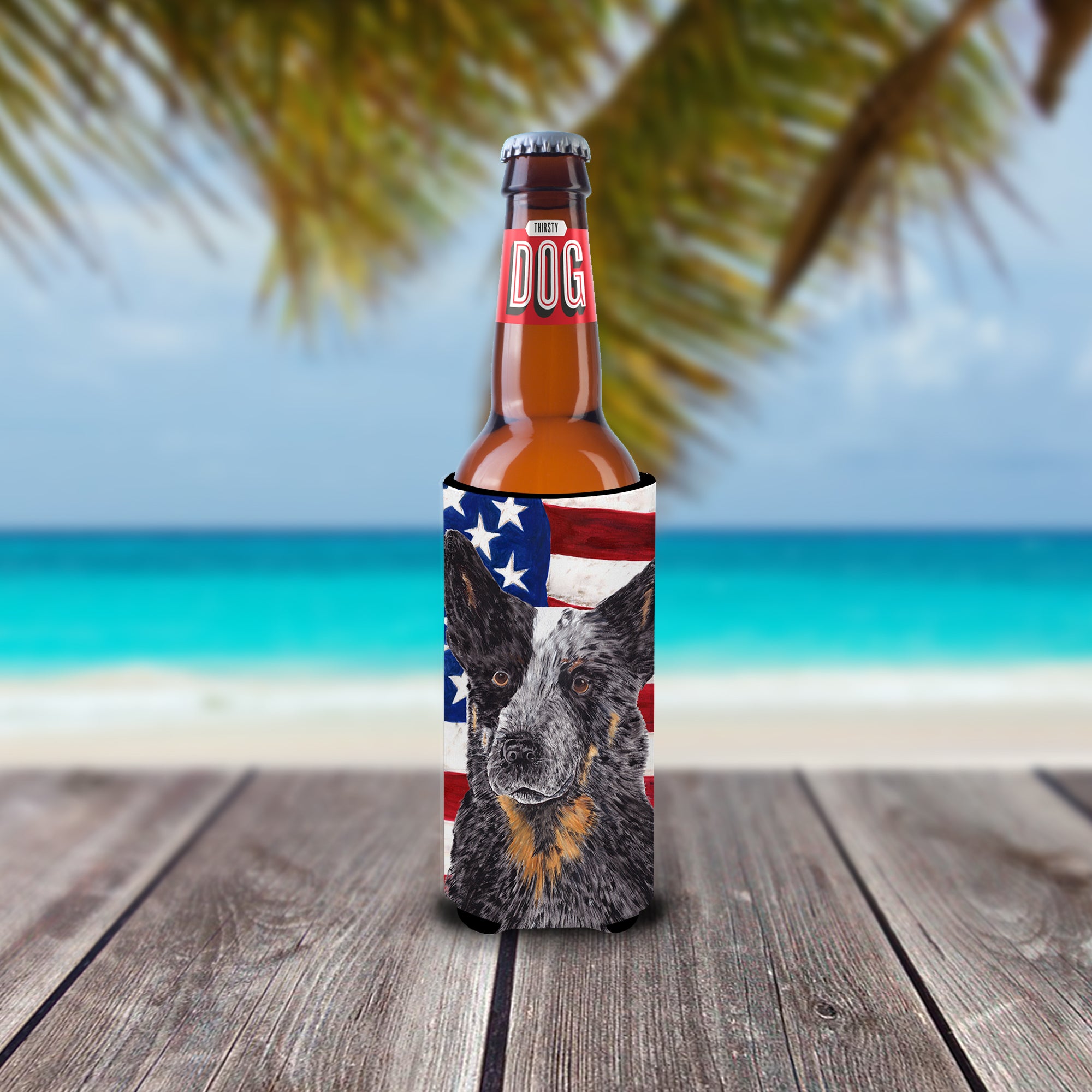 USA American Flag with Australian Cattle Dog Ultra Beverage Insulators for slim cans SC9109MUK