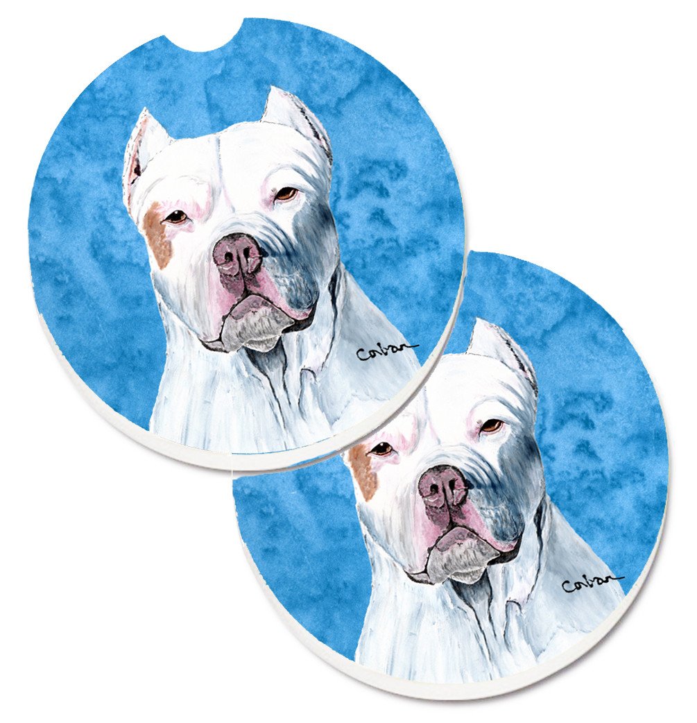 Blue Pit Bull Set of 2 Cup Holder Car Coasters SC9130BUCARC by Caroline's Treasures