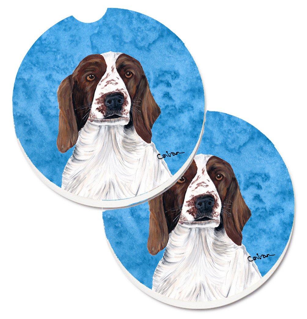 Blue Springer Spaniel Set of 2 Cup Holder Car Coasters SC9131BUCARC by Caroline's Treasures