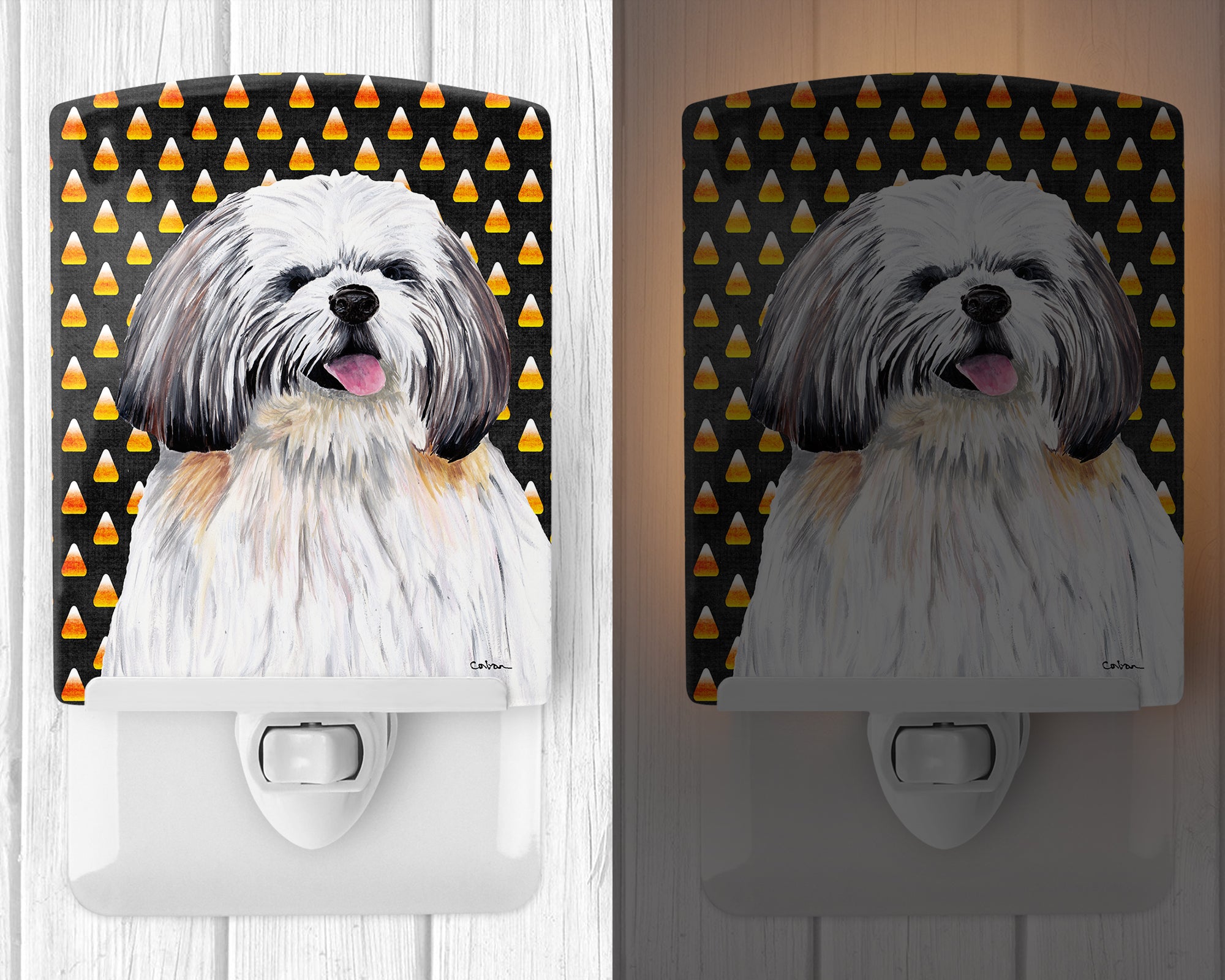 Shih Tzu Candy Corn Halloween Portrait Ceramic Night Light SC9164CNL - the-store.com