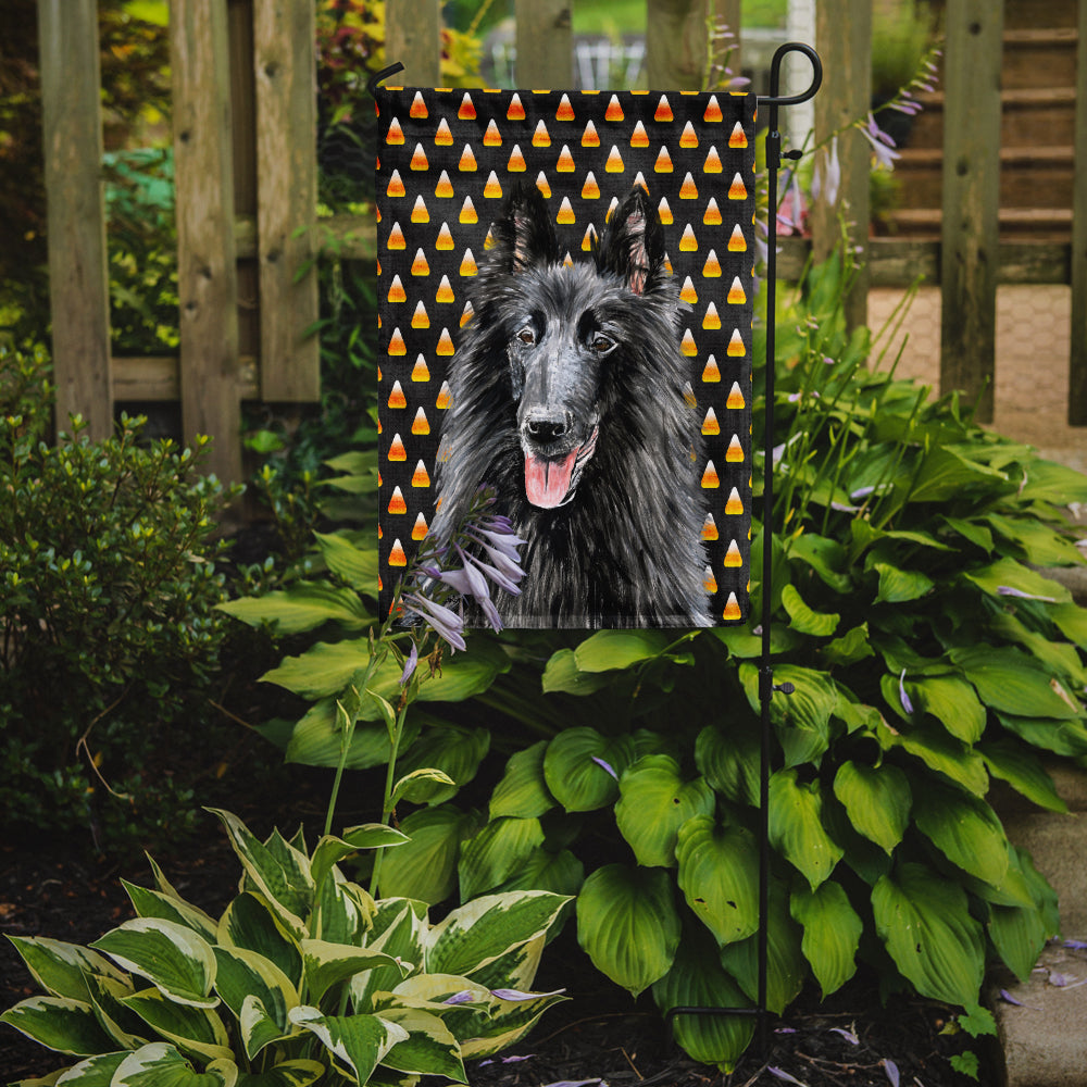 Belgian Sheepdog Candy Corn Halloween Portrait Flag Garden Size.