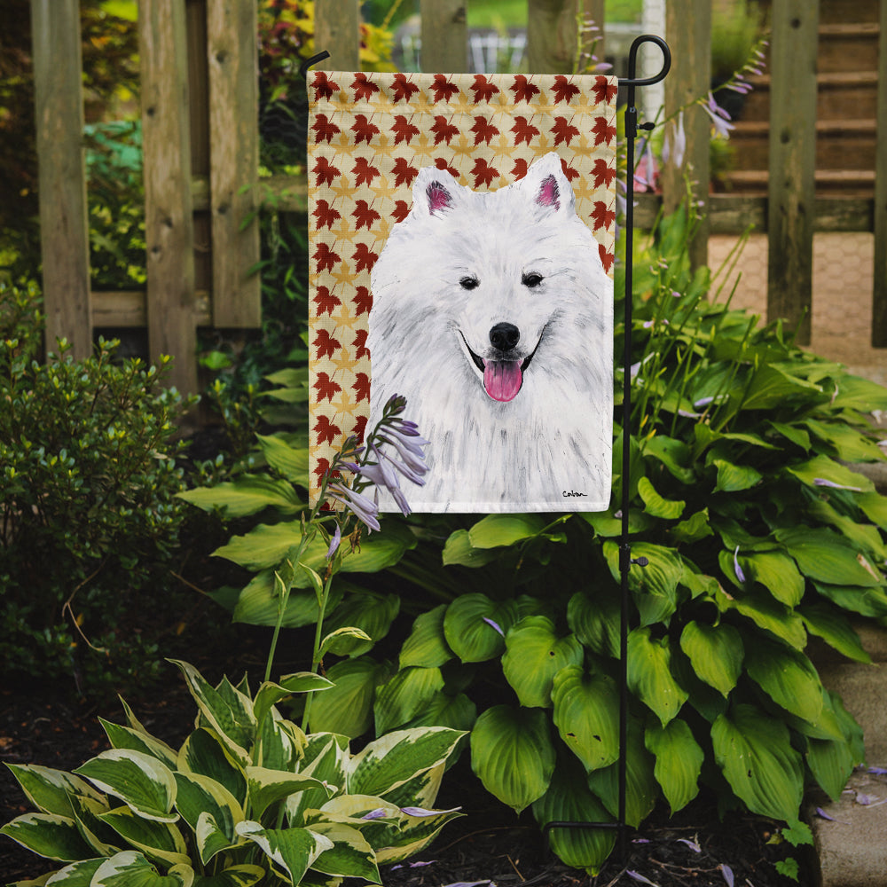 American Eskimo Fall Leaves Portrait Flag Garden Size.