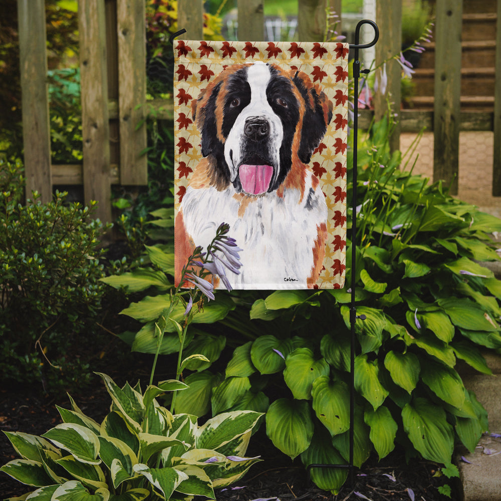 Saint Bernard Fall Leaves Portrait Flag Garden Size.