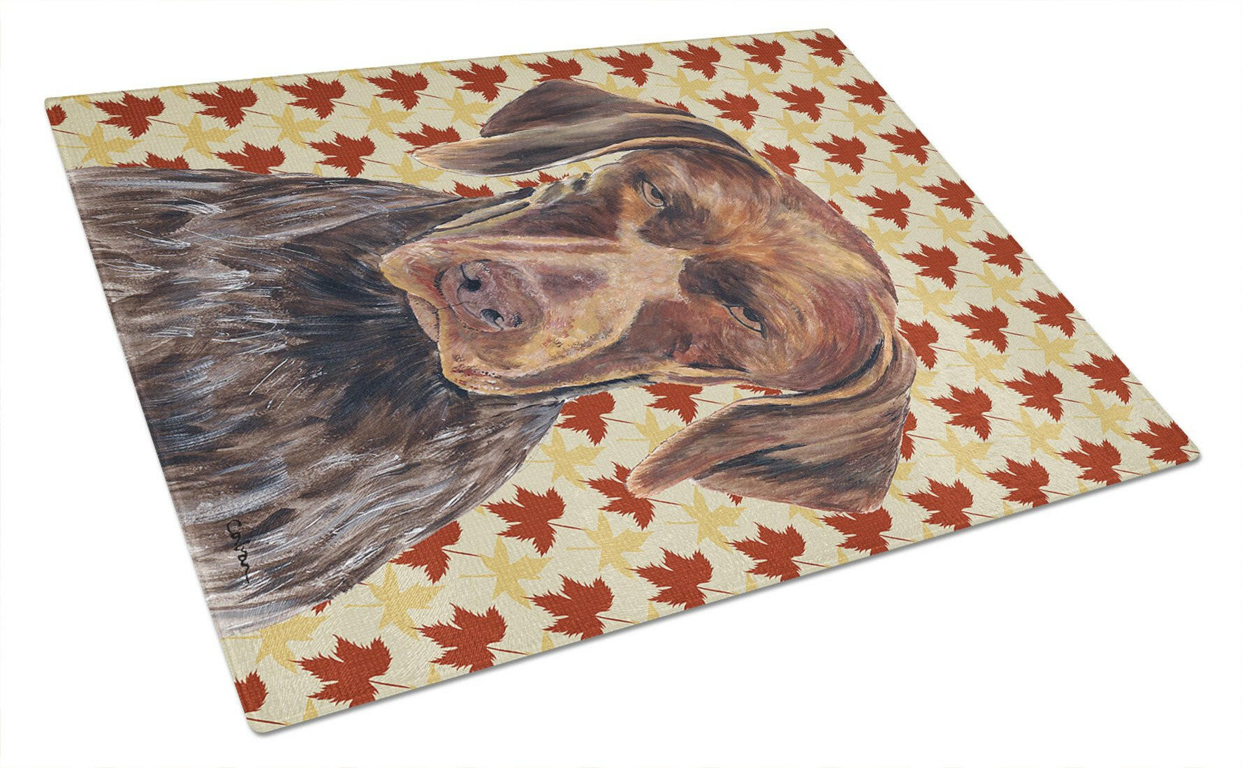 German Shorthaired Pointer Fall Leaves Portrait Glass Cutting Board Large by Caroline's Treasures