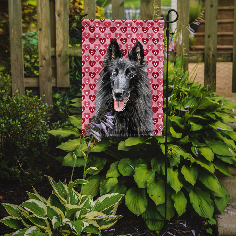 Belgian Sheepdog Hearts Love and Valentine's Day Portrait Flag Garden Size.