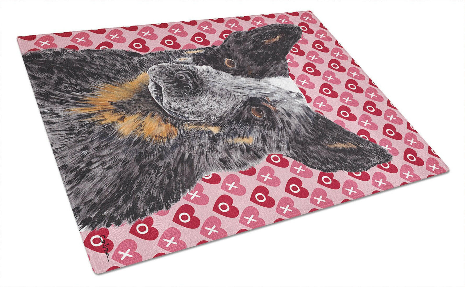 Australian Cattle Dog Hearts Love and Valentine's Day Glass Cutting Board Large by Caroline's Treasures