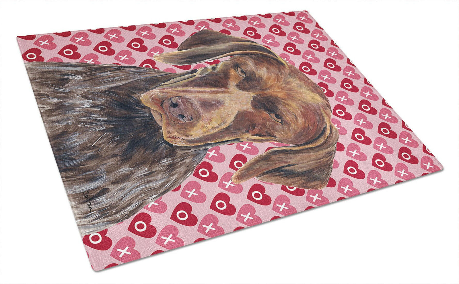 German Shorthaired Pointer Hearts Love Valentine Day Glass Cutting Board Large by Caroline's Treasures