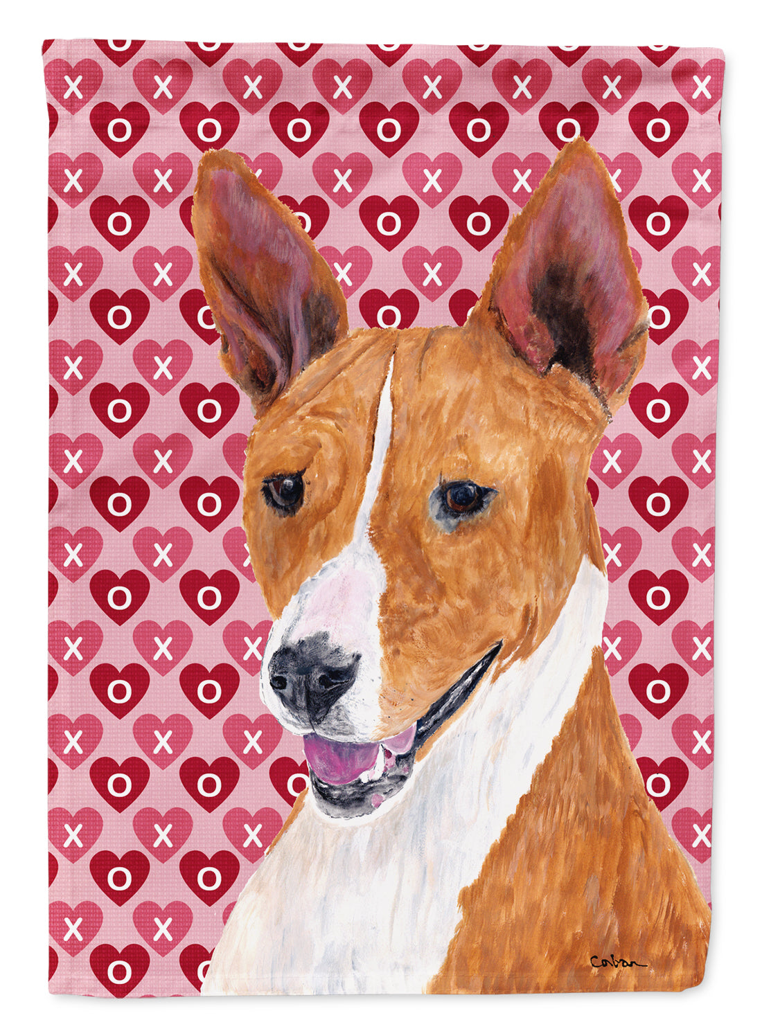 Basenji Hearts Love and Valentine's Day Portrait Flag Canvas House Size