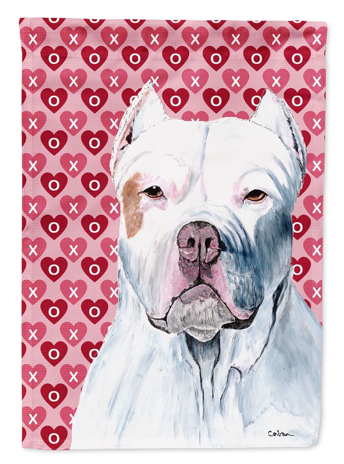 Pit Bull Hearts Love and Valentine's Day Portrait Flag Canvas House Size