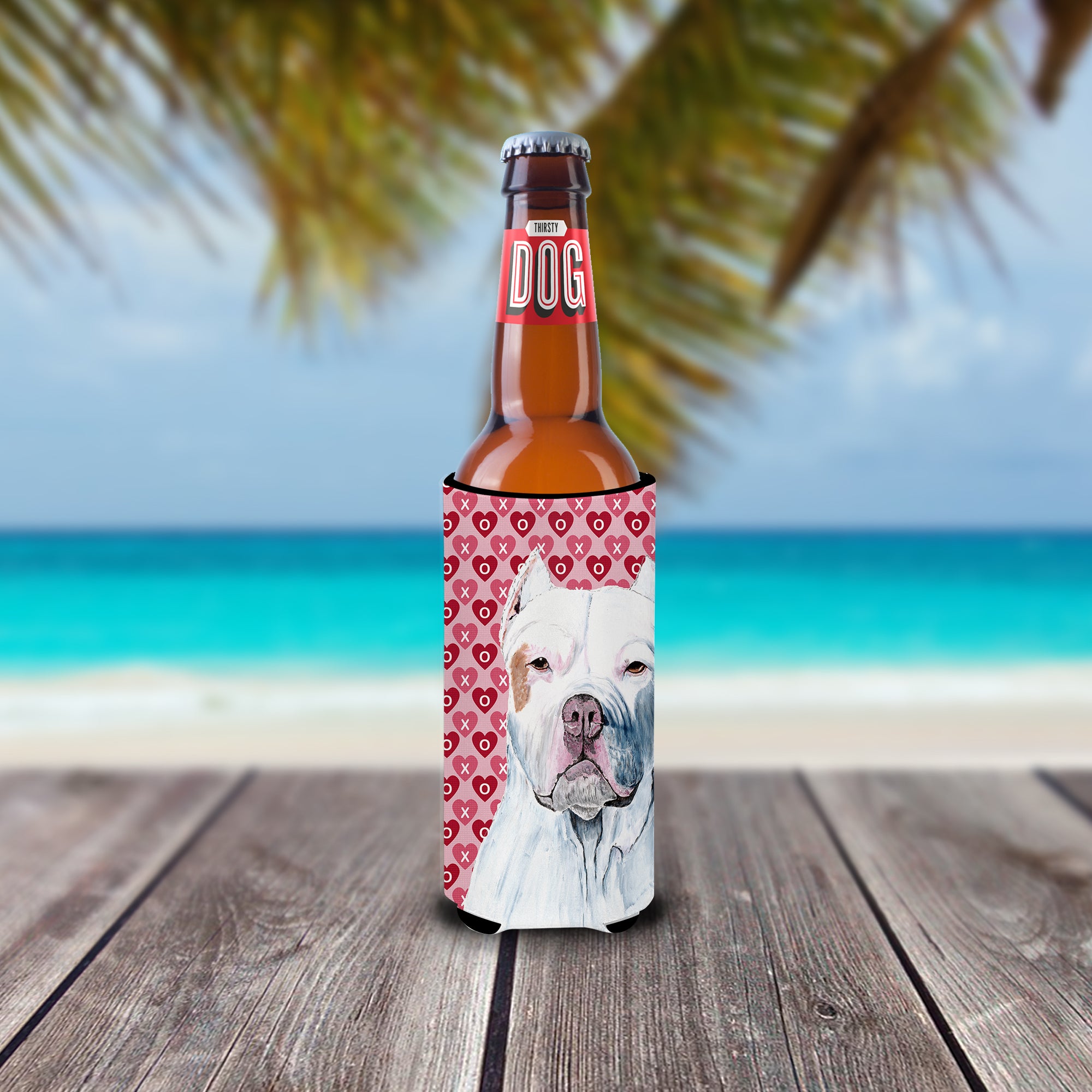 Pit Bull Hearts Love and Valentine's Day Portrait Ultra Beverage Insulators for slim cans SC9258MUK.