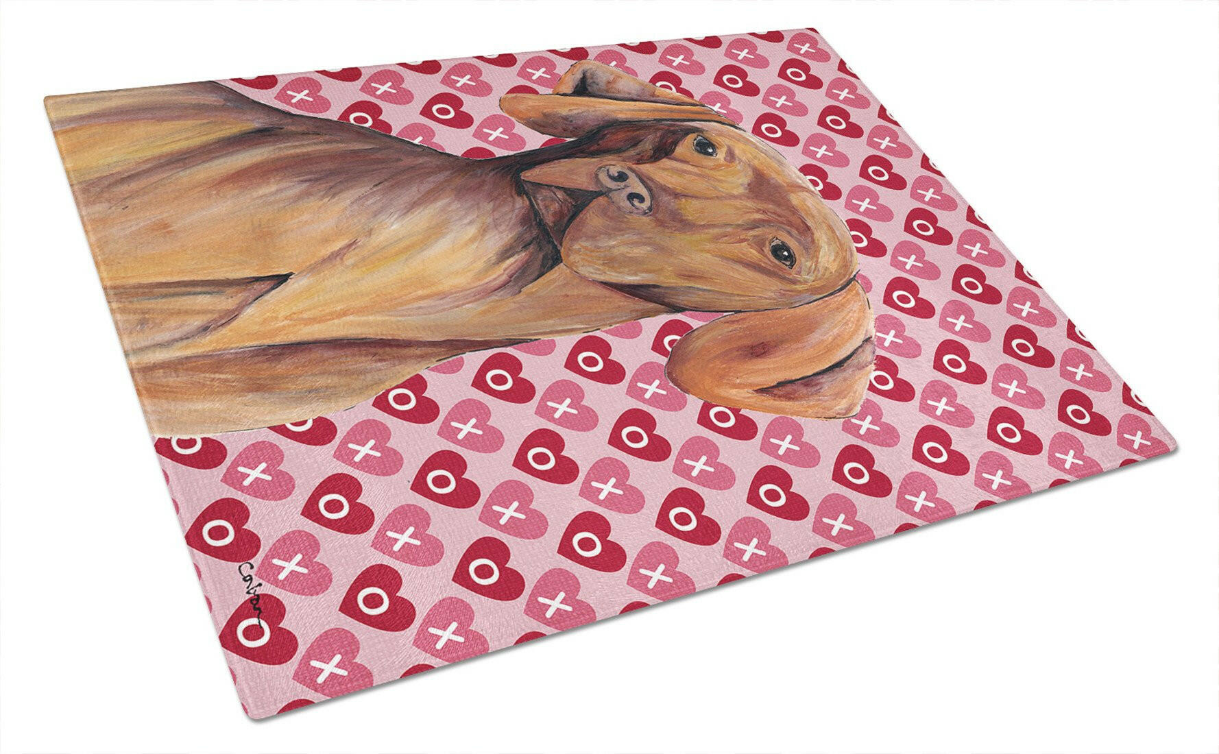 Vizsla Hearts Love and Valentine's Day Portrait Glass Cutting Board Large by Caroline's Treasures