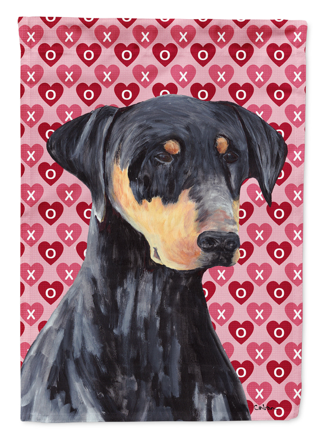 Doberman Hearts Love and Valentine's Day Portrait Flag Canvas House Size
