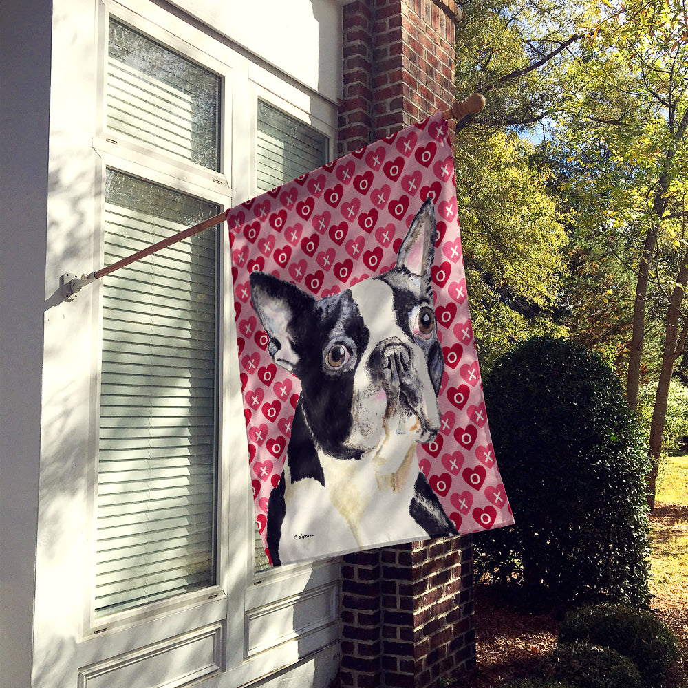 Boston Terrier Hearts Love and Valentine's Day Portrait Flag Canvas House Size