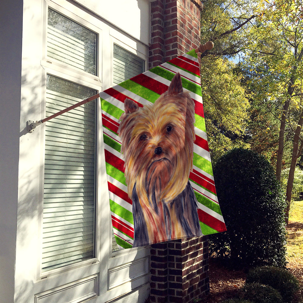 Yorkie Candy Cane Holiday Christmas Flag Canvas House Size